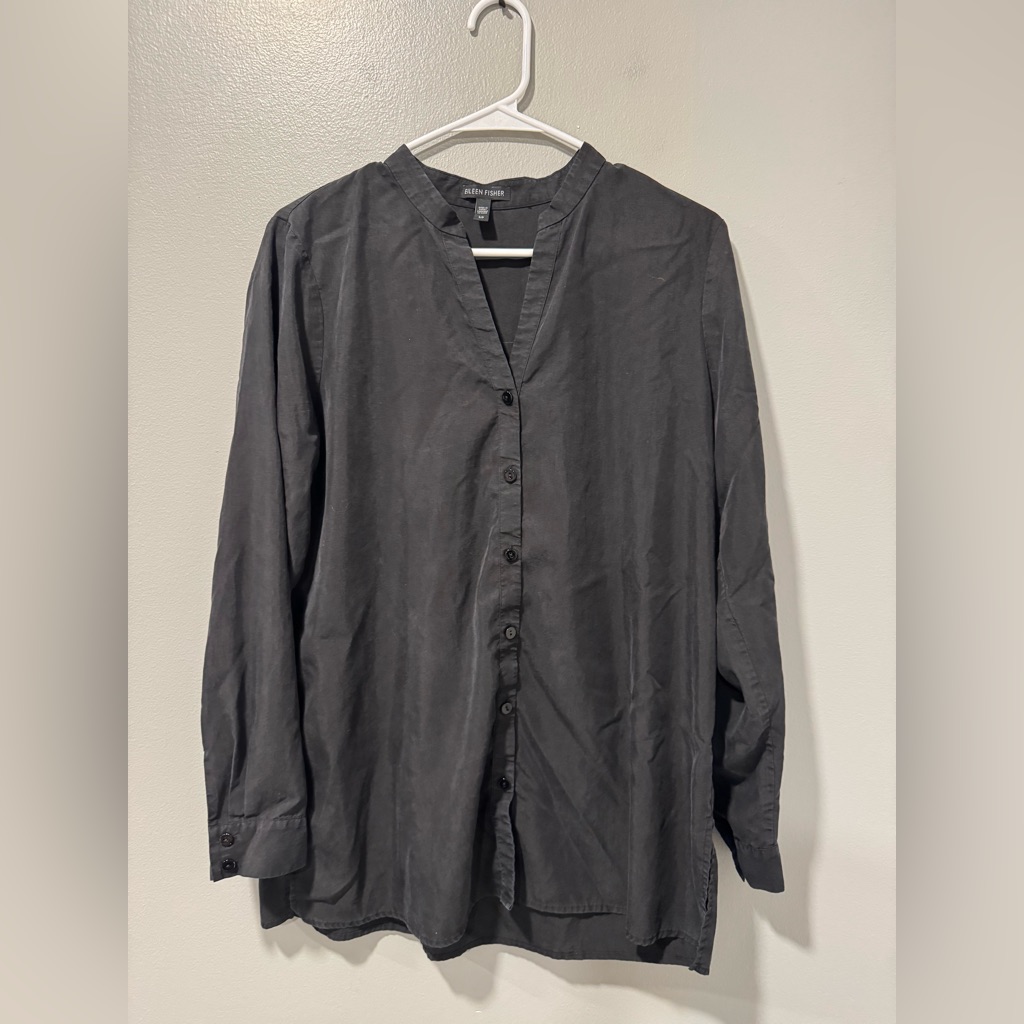 Eileen Fisher Button Down Top In Black Size Small